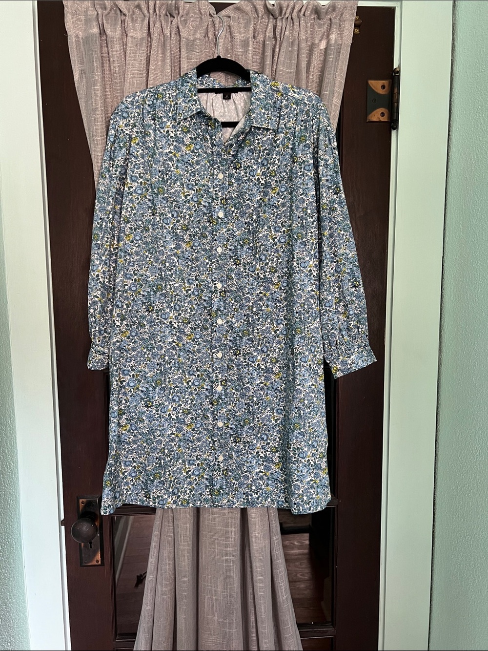 J. Crew Blue Floral Long-Sleeve Shirt Dress